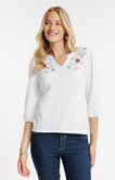 Tee-shirt 3/4 avec broderie et col mao