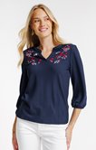 Tee-shirt 3/4 avec broderie et col mao