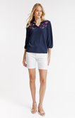 Tee-shirt 3/4 avec broderie et col mao