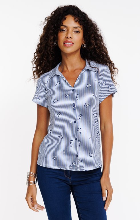Tee-shirt rayé et imprimé col polo