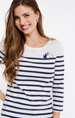 Tee-shirt à rayures et chats brodés