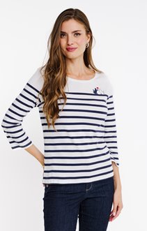 Tee-shirt à rayures et chats brodés