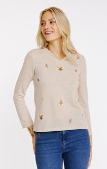 Tee-shirt col mao volanté avec broderie