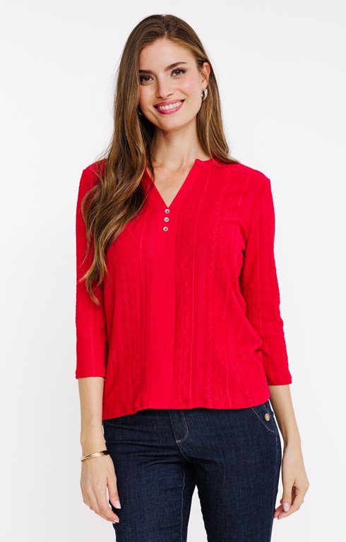 Tee-shirt uni 3/4 avec col mao
