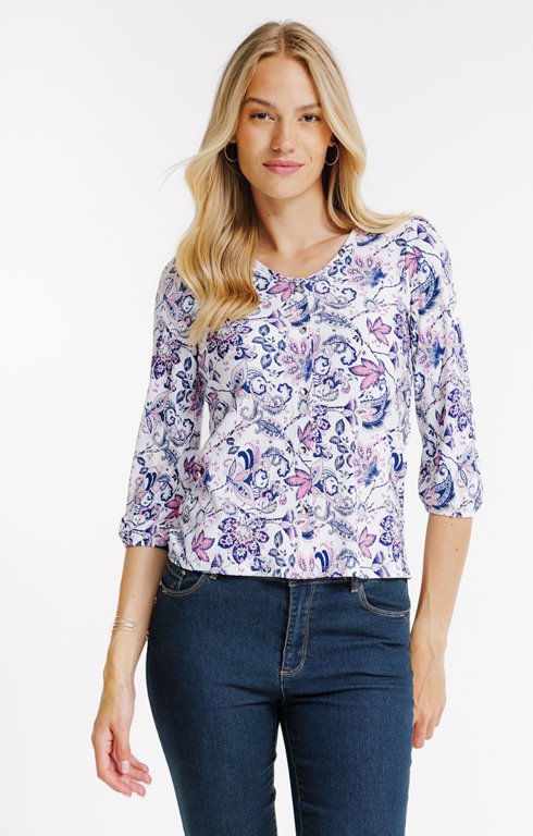 Tee-shirt 3/4 imprimé avec col v