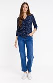 Tee-shirt 3/4 fleuri col polo
