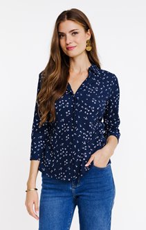 Tee-shirt 3/4 fleuri col polo