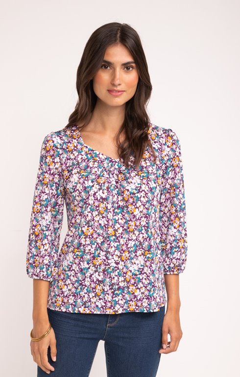Tee-shirt motif floral manches 3/4