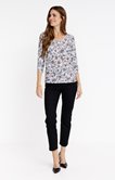 Tee-shirt fleuri col rond avec plis