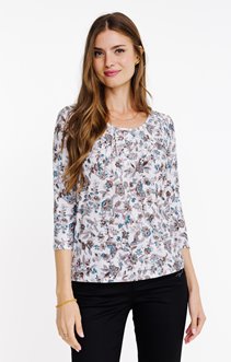 Tee-shirt fleuri col rond avec plis