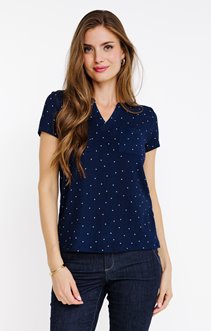 Tee-shirt à pois manches courtes col mao