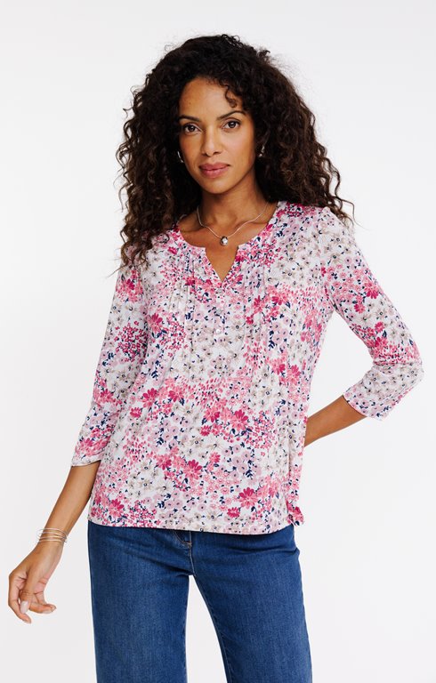 Tee-shirt avec plis imprimé patch fleurs