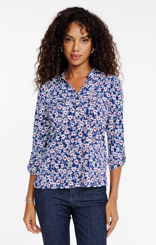 Tee-shirt col polo imprimé fleurs