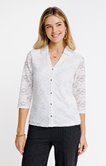 Tee-shirt dentelle col polo manches 3/4
