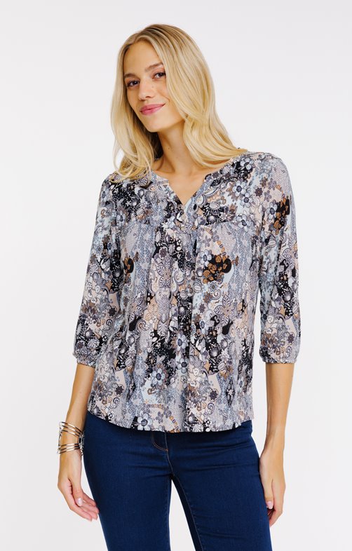 Tee-shirt col mao manches 3/4