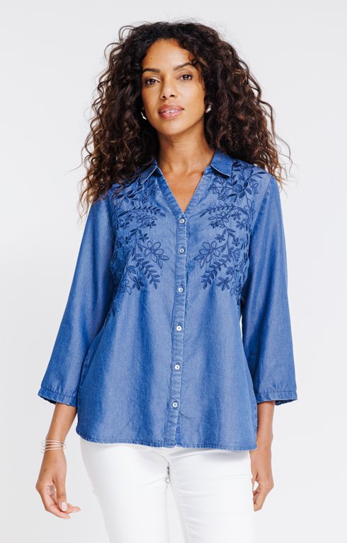 Chemise brodée en lyocell
