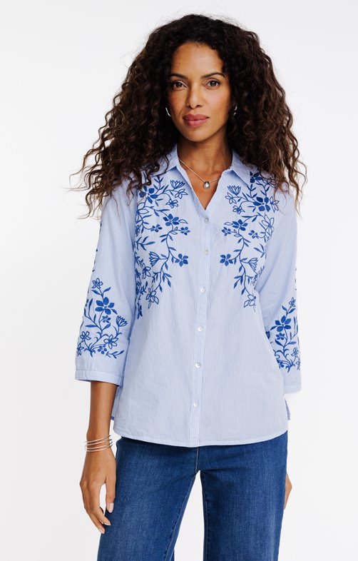 Chemise rayée brodée