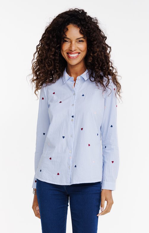 Chemise rayée coeurs brodés