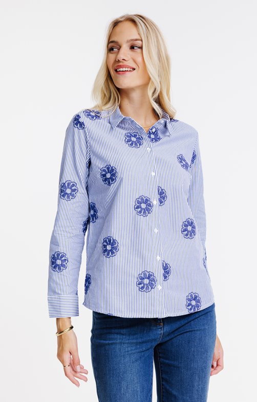 Chemise rayée brodée
