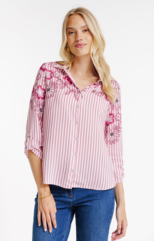Chemise à rayures fleurs brodées