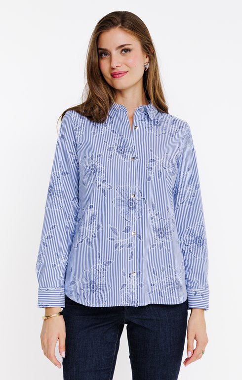 Chemise rayée à imprimé fleurs