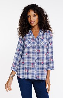 Chemise imprimée carreaux avec fleurs