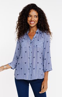 Chemise imprimée carreaux et coeurs