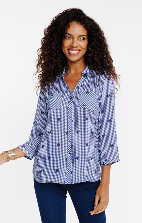 Chemise imprimée carreaux et coeurs
