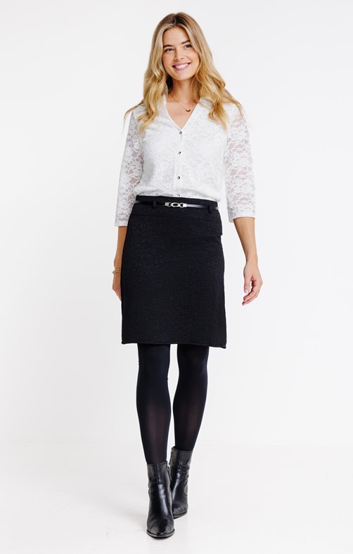 Jupe genoux en jacquard avec ceinture