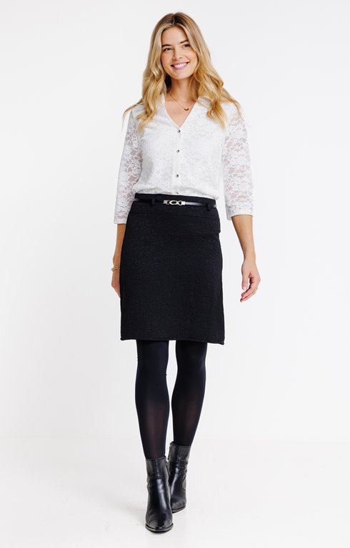 Jupe genoux en jacquard avec ceinture