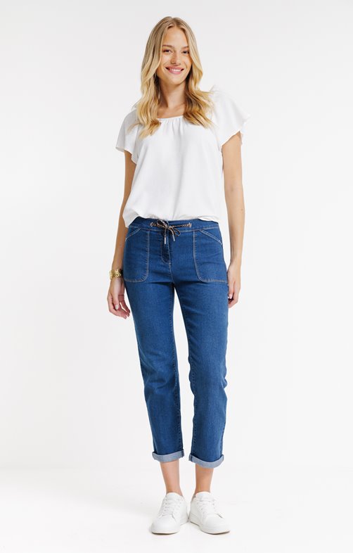 Pantalon jogging en jean cordon léopard