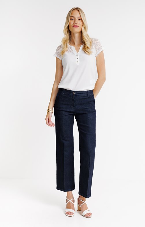 Pantalon jean large plis marqués