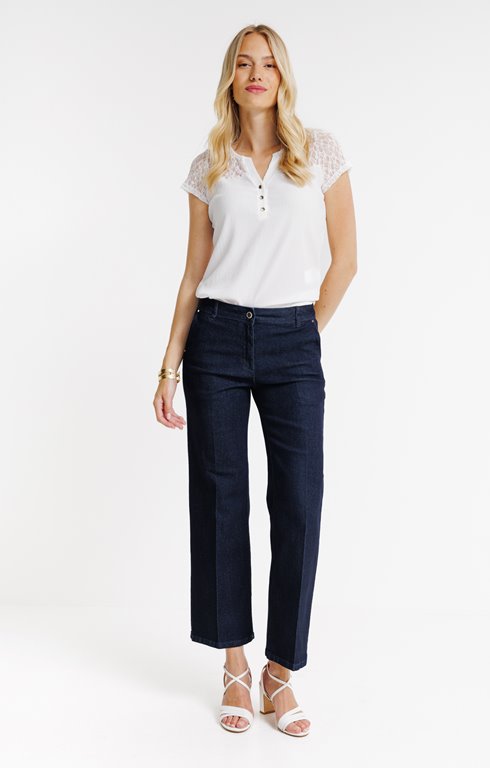 Pantalon jean large plis marqués