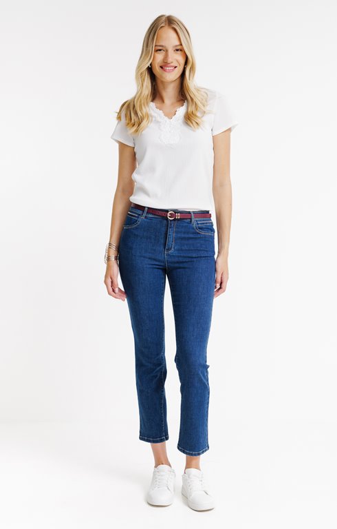 Jean 7/8 coupe droite avec ceinture