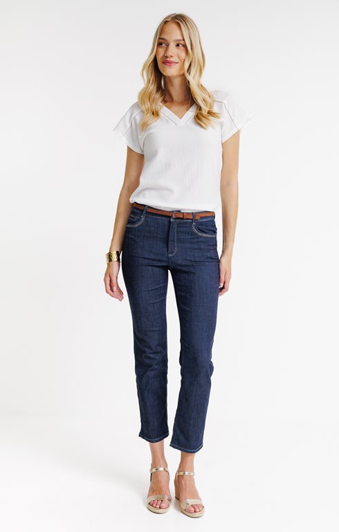 Jean 7/8 coupe droite avec ceinture