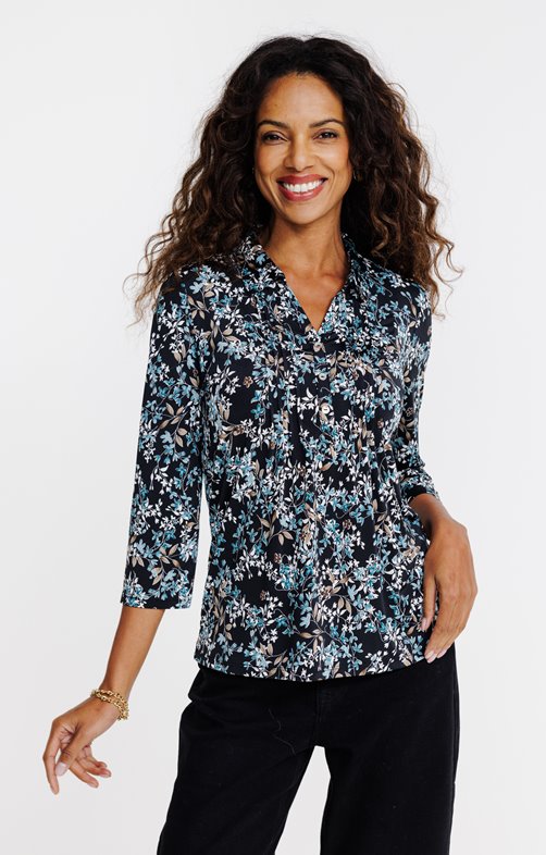 Tee-shirt col polo imprimé herbier