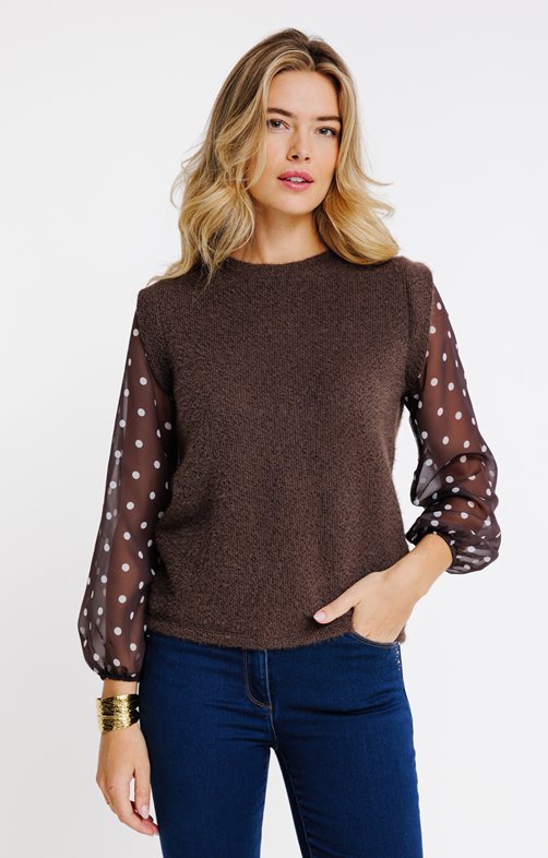 Tee-shirt 2-en-1 manches imprimées pois