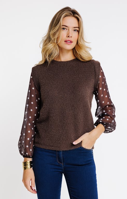 Tee-shirt 2-en-1 manches imprimées pois