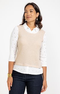Tee-shirt 2-en-1 manches 3/4 col chemise