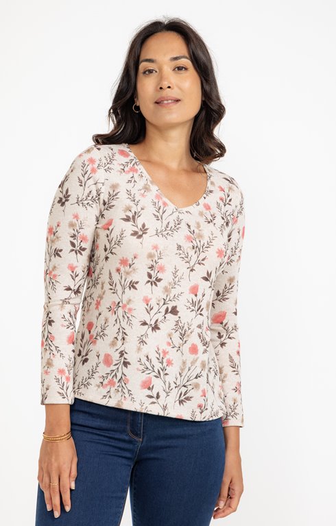 Tee-shirt imprimé fleurs manches longues