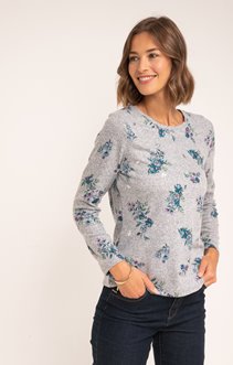 Tee-shirt motif floral manches longues