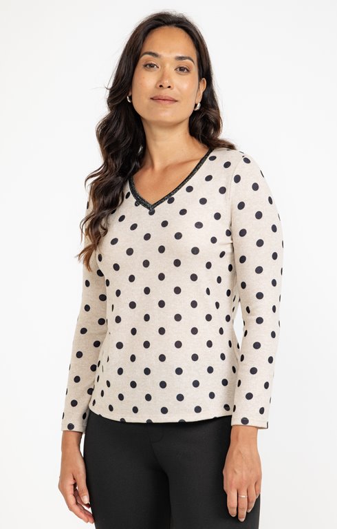 Tee-shirt à pois et manches longues