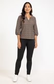 TEE-SHIRT IMPRIME, COL MAO, MANCHES 3/4