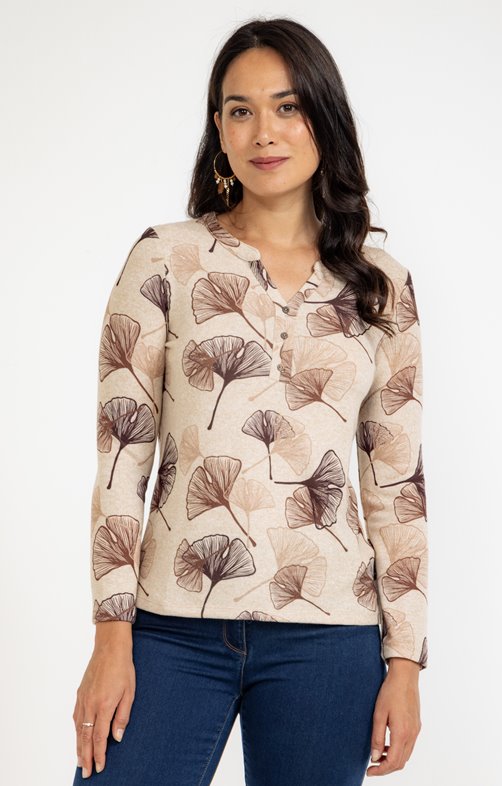 TEE-SHIRT IMPRIME COL MAO MANCHESLONGUES