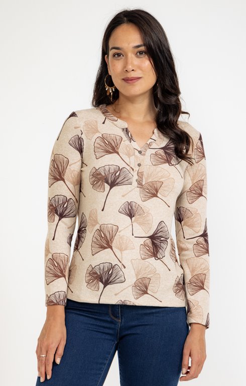 TEE-SHIRT IMPRIME COL MAO MANCHESLONGUES