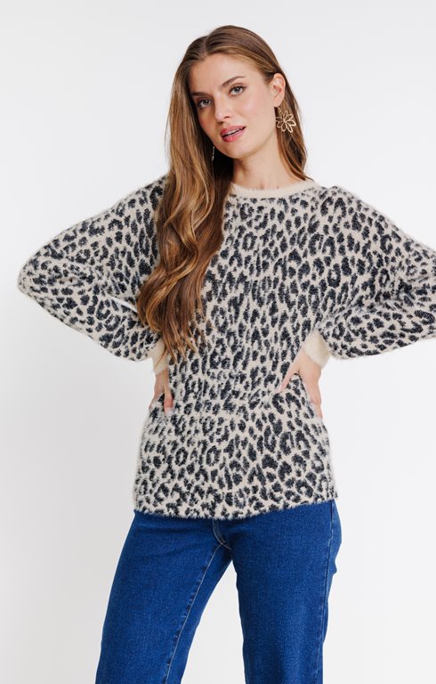 Pull jacquard léopard all over