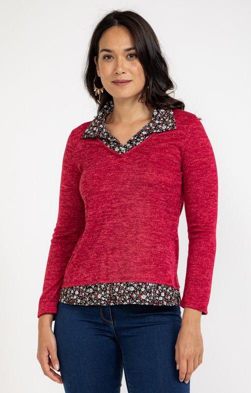 Tee-shirt 2-en-1 col chemise
