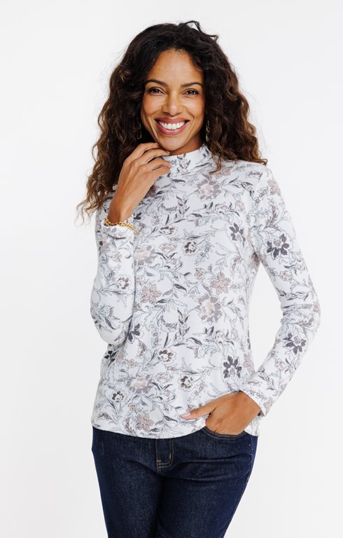 TEE-SHIRT COL MONTANT IMPRIME FLEURS