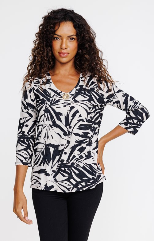 TEE-SHIRT IMPRIME, MANCHES 3/4, COL V