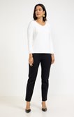 TEE-SHIRT UNI MANCHES LONGUES, COL V